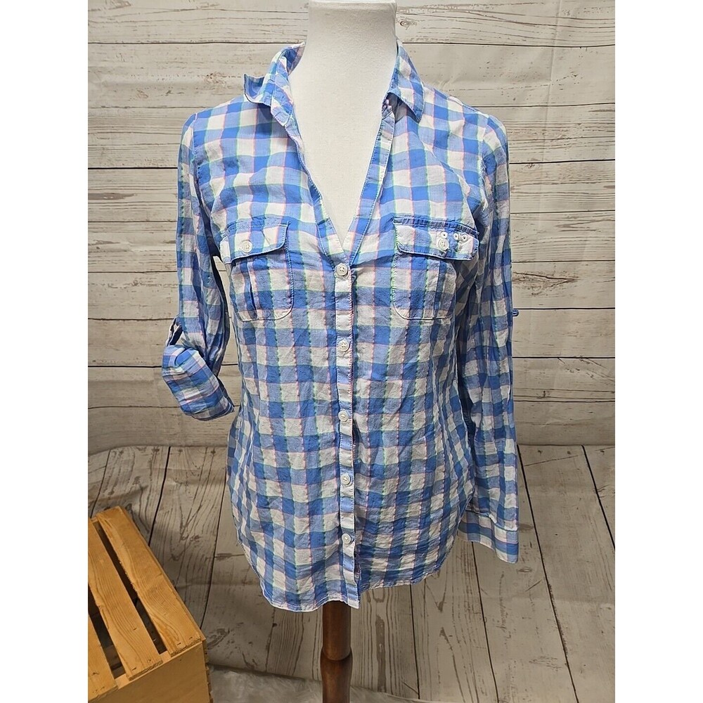 Columbia Blue and White Plaid Button-Down Shirt